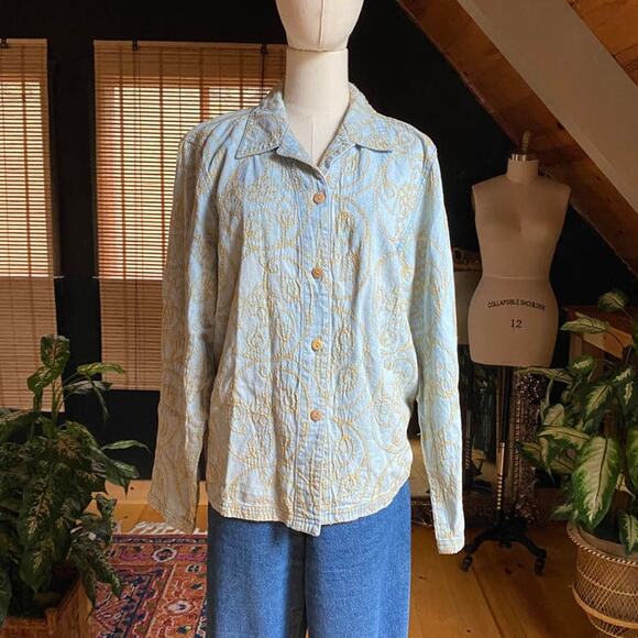 90s Denim Embroidered Shirt Jacket - Picture 1 of 5